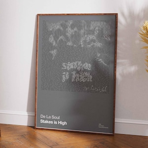 Affiche d'art avec paroles de De La Soul, pochette de l'album Stakes Is High, pochette de disque hip-hop, impression murale studio, cadeau pour audiophiles
