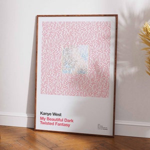 Kanye West Runaway Songtext Kunst Poster, My Beautiful Dark Twisted Fantasy Album Cover mit Songtexten, Rap Musik Dekor, Studio Wanddruck
