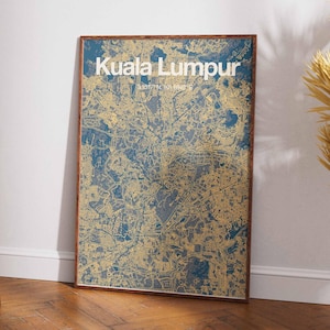 Affiche de la carte de la ville de Kuala Lumpur, style graffiti urbain, coordonnées de la ville, art mural moderne, impression paysage urbain, décoration de voyage
