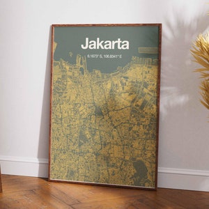 Poster d'art de la carte de Jakarta, effet spray urbain, impression murale des coordonnées de la ville, art du paysage urbain moderne, décoration d'intérieur