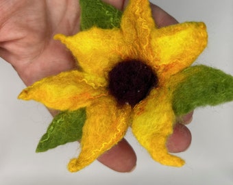 wet felted sunflower stick pin