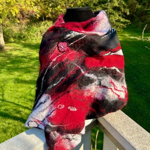 Hand-Felted Wool Shawl with Upcycled Cotton Scarf