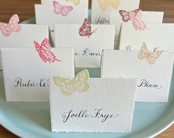 Butterfly Place Cards - Hand Stamped Butterflies, Custom Calligraphy, Wedding Table Decor, Bridal Shower