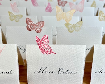 Calligraphy Place Cards Wedding Custom Butterfly Escort Cards Bridal Shower Hand Stamped Butterfly Cards Nature Theme Spring Summer Wedding