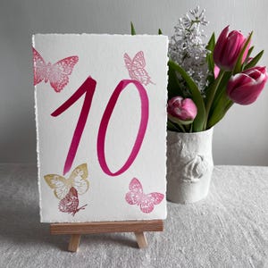 Butterfly Wedding Table Numbers, Deckle Edge Paper Table Cards, Spring Colors Wedding Decor, Calligraphy Table Signs, Butterfly Theme Party image 5