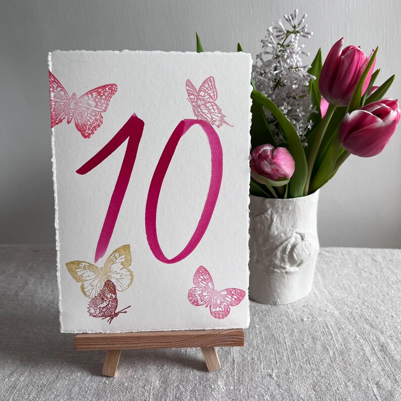 Butterfly Wedding Table Numbers, Deckle Edge Paper Table Cards, Spring Colors Wedding Decor, Calligraphy Table Signs, Butterfly Theme Party image 5