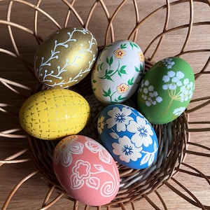 Hand-Painted Easter Eggs | Hanging Easter Eggs | Decorative Eggs | Floral Painted Easter Eggs | Set of 6