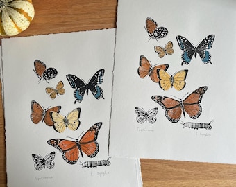 Butterfly Linocut Print | Nature Inspired Art | Block Printed Wall Decor | Butterfly Wall Art | Block Printed Art | Butterfly Art Print