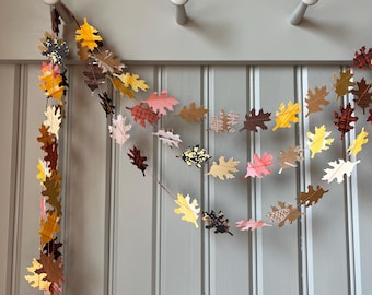 Fall Leaves Paper Garland | Halloween Party Decoration | Fall Mantle Decoration | Autumn Decor | Autumn Leaf Garland | Oak Leaf Decor