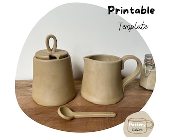 Printable Pottery Template for Handmade Sugar Pot with Spoon and Jug Set – DIY Ceramic Template