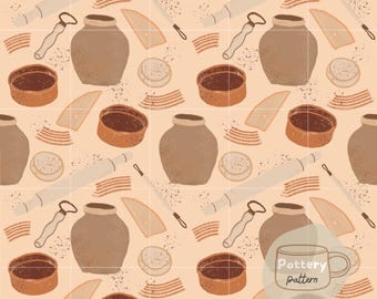 Pottery Seamless Pattern | Clay Tools, Artisan Design (Digital Download)