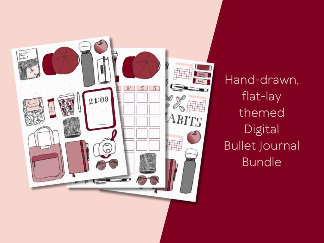 Premade Undated Digital Bullet Journal Monthly Bundle | Flat-lay Theme ...