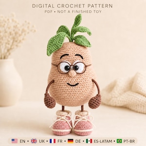 Gehäkelte Kartoffel | Amigurumi-Anleitung (PDF) | Lustiges Gemüse-Häkel-Tutorial | Kawaii-Lebensmittelspielzeug
