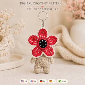 Modèle PDF de porte-clés Démogorgon au crochet, amigurumi monstre fleuri, breloque de sac effrayante