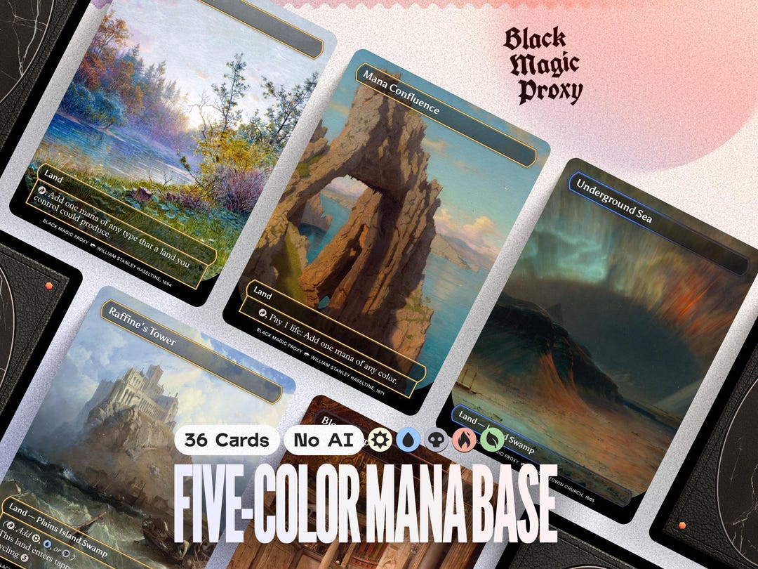 WUBRG 5-color Mana Base Proxies MTG — 36× Classical Art Playtest Cards ...