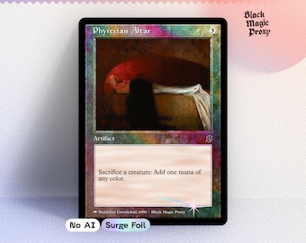 Carta proxy foil dell'Altare Phyrexiano di MTG — Carta di prova con illustrazione classica