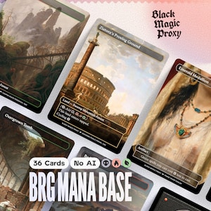 Proxies de base de maná de 3 colores negro/rojo/verde MTG — 36 cartas de prueba de arte clásico