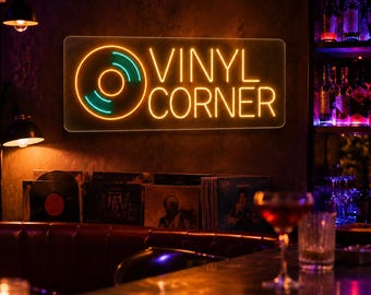 Custom Vinyl Corner Neon Sign, Record Room Wall Light for Music Lover Gift, Home Listening Nook and Spin Chill Music Room Decor Wall