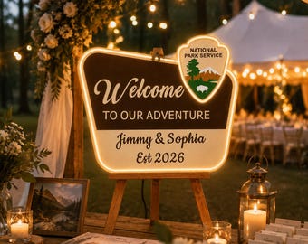 Custom Adventure Wedding Neon Sign, National Park Inspired Welcome Sign, Personalized Couple Name LED Neon, Camp Wedding Decor