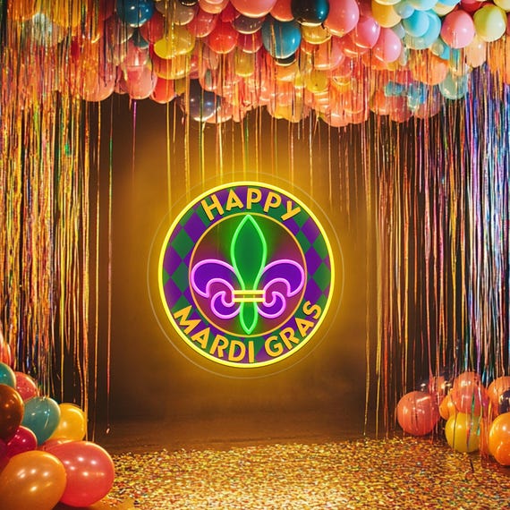 Fleur De Lis Neon Sign: Happy Mardi Gras LED Carnival Decor