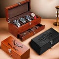 Custom Engraved Wooden Watch Jewelry Box: Personalized Anniversary Gift for Men and Women