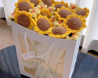 Crochet Sunflower Bouquet Blanket: Handmade Knitted Comfort Gift for Valentines, Mom and Best Friend
