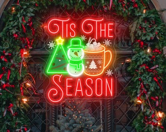 Tis The Season Christmas Neon Sign: Tree snowman Christmas Winter Season LED Neon Light for Xmas Holiday Party Home Decor