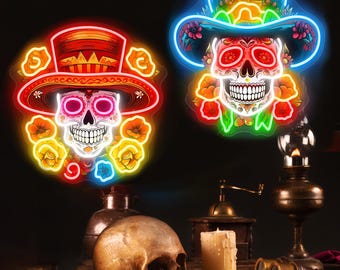 Sugar Skull Neon Sign: Día de los Muertos LED Decor