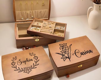 Custom Wood Jewelry Box: Double-Layered Pine, Lockable Organizer