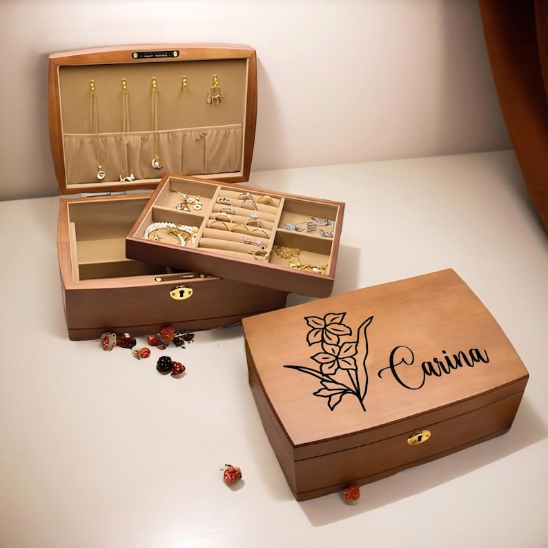 Custom Wood Jewelry Box: Double-layered Pine, Lockable Organizer - Etsy