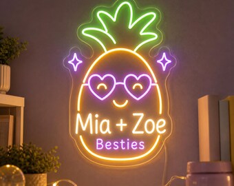 Custom Pineapple Bestie Desk Light, Personalized Friendship Neon, Cute Dorm Room Decor, Name Gift for Girls, Teens and Best Friends