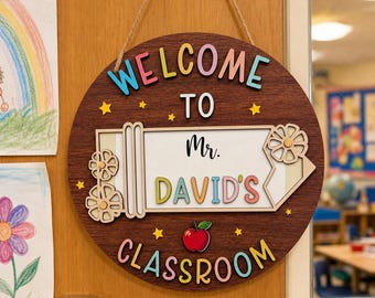 Personalized Teacher Classroom Door Sign, 3D Wooden Welcome Hanger, Custom Back to School Decor, Teacher Appreciation Gift for New Teacher
