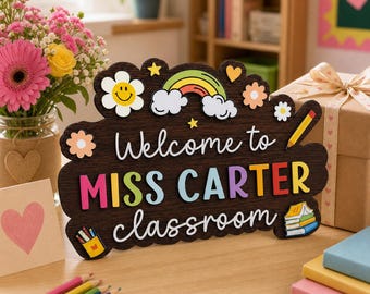 Personalized Teacher Classroom Door Sign, 3D Wooden Welcome Hanger, Custom Back to School Decor, Teacher Appreciation Gift for New Teacher
