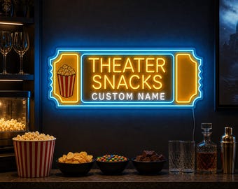 Personalized Snack Bar Neon Sign, Custom Theater Snacks Light for Home Theater, Movie Room Wall Decor and Man Cave Movie Night Gift