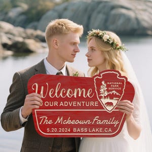 Custom National Park Sign, Wedding Sign, Camp wedding, Hiker Gift, Nature Lover, Wedding Adventure, Park Theme, RV Camping, Family Name Sign
