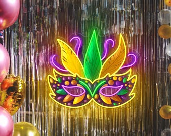 Masquerade Mask Neon Sign: Carnival Mardi Gras LED Wall Art