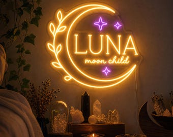 Custom Moon Altar Neon Light, Personalized Luna Sign, Witchy Crystal Room Decor for Celestial Bedroom Gift and Reading Nook Wall