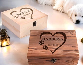 Personalized Pet Memorial Keepsake Box: Engraved Wooden Memory Box