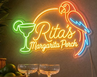 Custom Margarita Parrot Neon Sign, Tropical Bar Cart Light for Margarita Station, Summer Party Decor, Personalized Home Bar Gift for Host