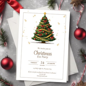 Invito alla festa di Natale, modello di invito alla festa di Natale, invito modificabile all'albero di Natale, albero di Natale, festa di lavoro, CP09