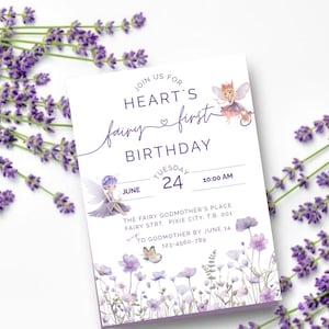 Fairy First Birthday Invitation Girl, Boho Fairy 1st Birthday Invite, Garden, Enchanted Garden Fairy Invitation, Fairy Invite Editable