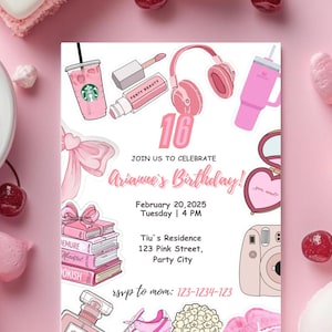 Pink aesthetic, pink girl, Double Digits, 10 , Girl party invite, Teen girl birthday, Teen party, Teen Birthday, Any Age, Editable, Digital