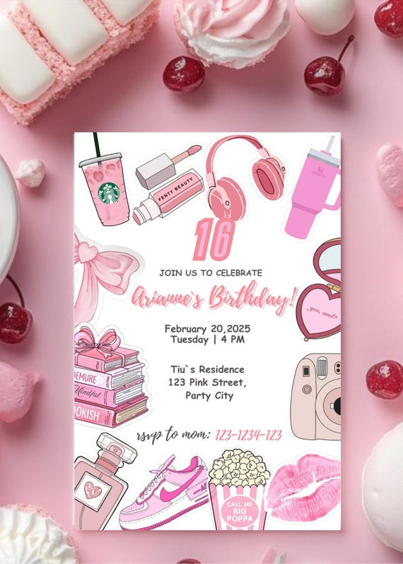 Pink aesthetic, pink girl, Double Digits, 10 , Girl party invite, Teen girl birthday, Teen party, Teen Birthday, Any Age, Editable, Digital