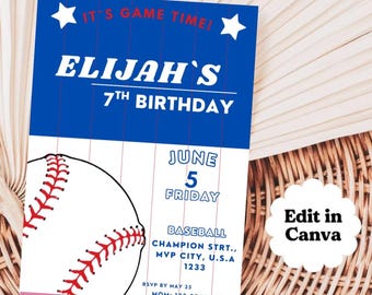Baseball Ticket Geburtstagseinladung, Sportparty einladen, Jungen Sport Geburtstag einladen, digital bearbeitbar druckbar, canva bearbeitbar