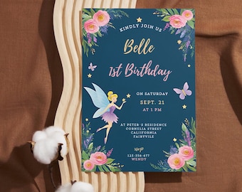 Editable Fairy Birthday Invitation Template Enchanted Whimsical Garden Forest Girl Invite Floral Magical Princess Party Instant Download F01
