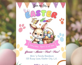 Easter Egg Hunt Invitation, Easter Invite, Easter Party Invite, Easter Bunny Invitation, Easter Invitation, Kids Easter, Editable Invitation