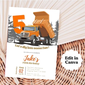 Construction Birthday Invitation, Editable Construction Invitation, Truck Party Invite, Printable template Digital download, 5x7in