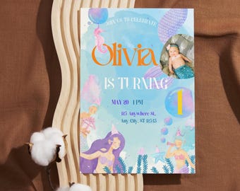 Editable Mermaid Birthday Invitation, Pink Mermaid Invite, Under the Sea Birthday Invitation, Printable Mermaid Invite, Mermaid Invite