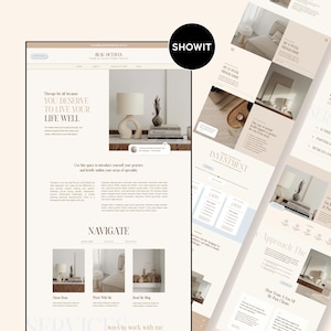 Puede incluir: Una página de inicio de un sitio web para un negocio llamado "BACOCTIVA" con el lema "Te mereces vivir tu vida bien". El sitio web presenta un esquema de color marrón claro con un diseño minimalista. El sitio web incluye una barra de navegación con enlaces a "Acerca de", "Trabaja conmigo", "Lee mi blog" y "Servicios".