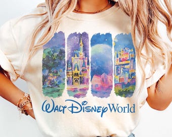 Retro Walt Disneyworld aquarel comfort kleuren shirt, vintage Disneyworld shirt, Disney vakantie T-shirt, magisch kasteel shirt, Disney 2025 reis